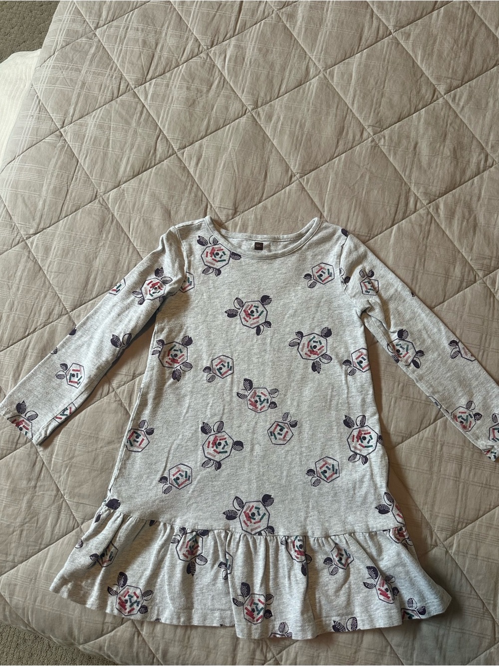 Tea Collection Light Gray Floral Ruffle Hem Dress- Sz 6